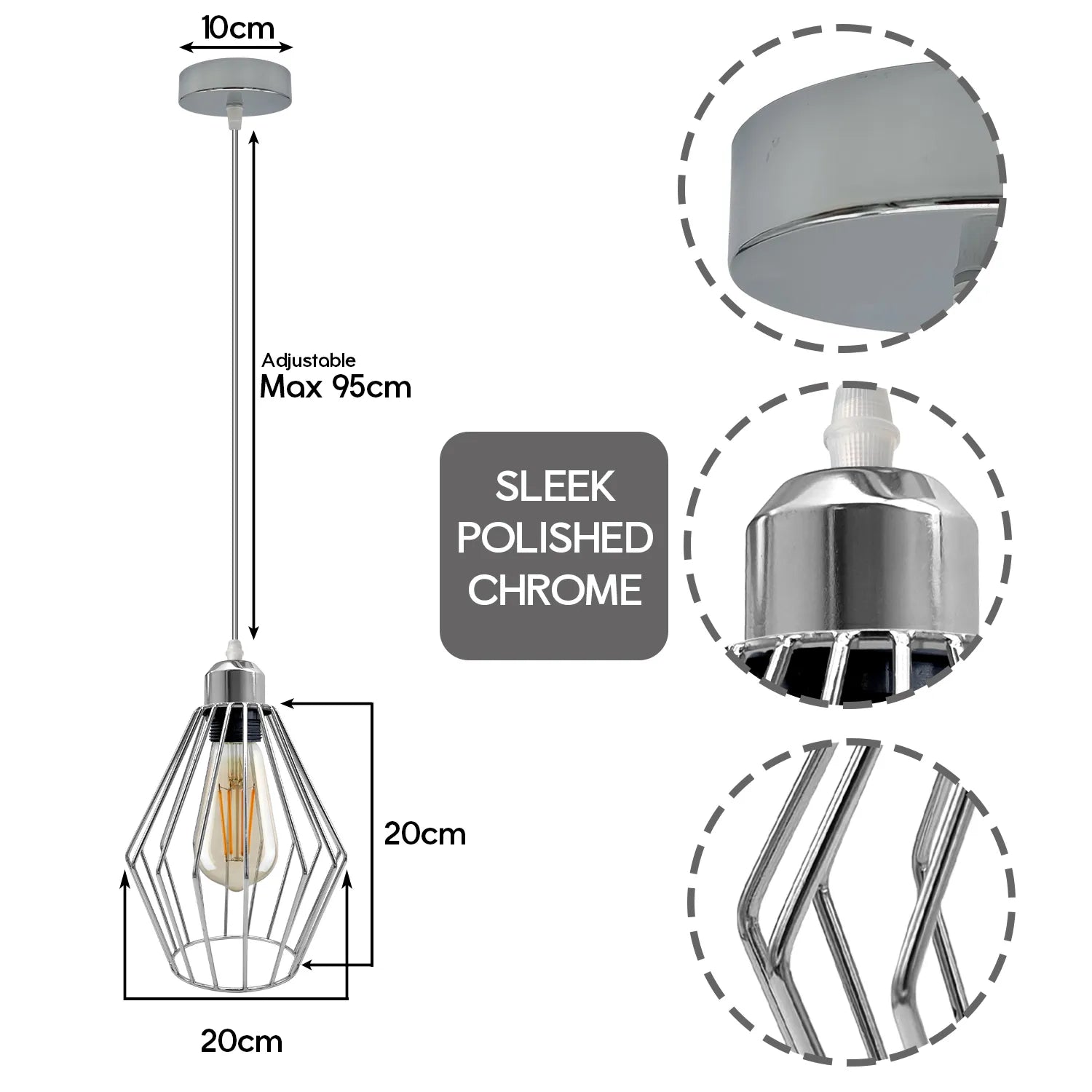 Chrome Retro Vintage Loft Style Ceiling Lamp Shade Easy Fit E27 Base Screw~4293