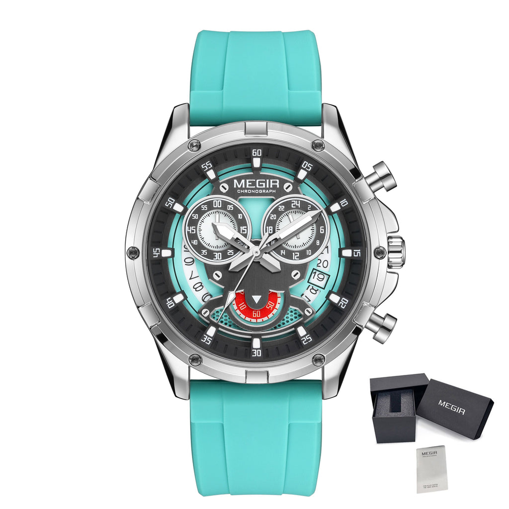 MEGIR Men's Sport Watches Silicone Strap Military Quartz Chronograph Waterproof Luminous Wristwatch 24-hour Auto Date Reloj Hombre 2248-14