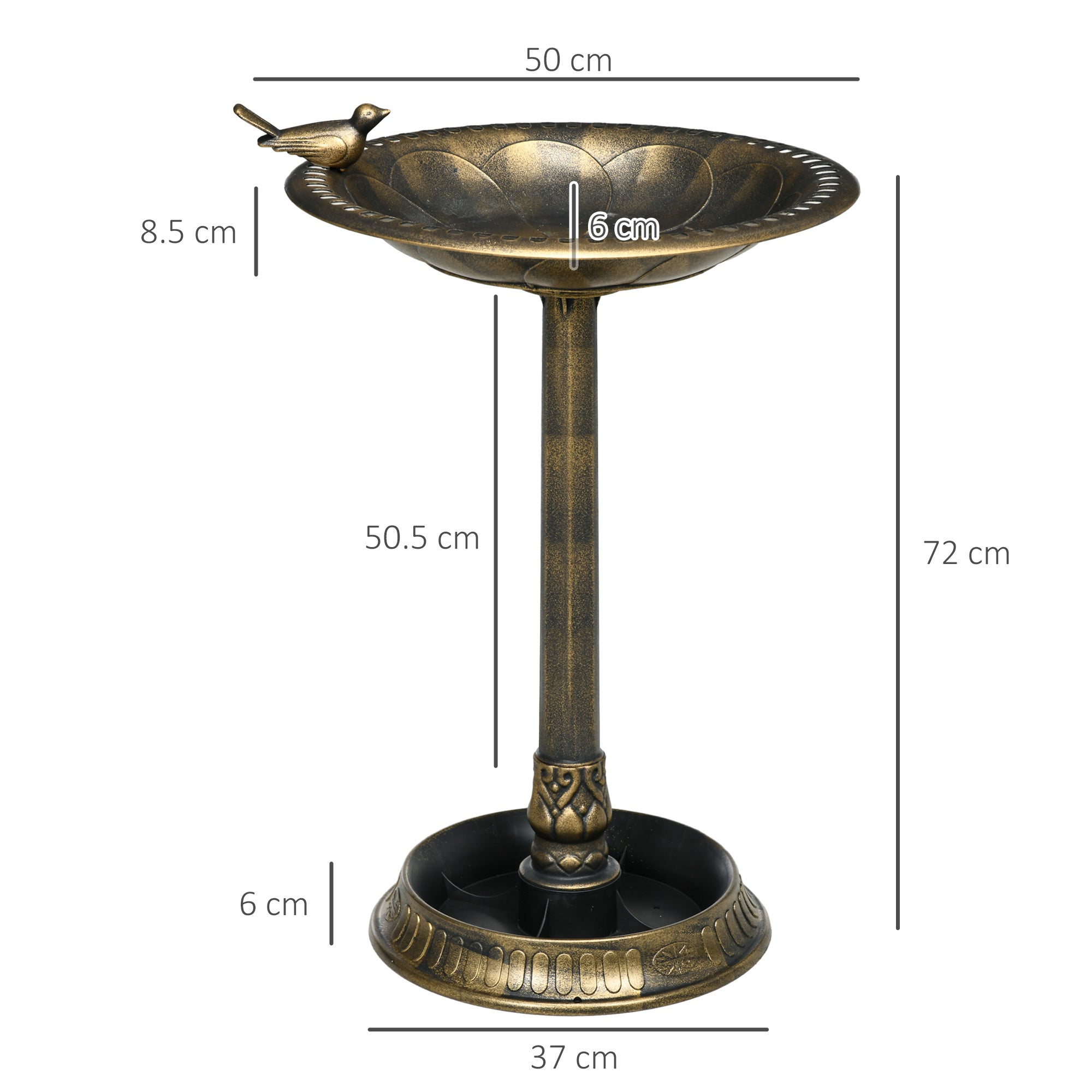 72cm Tall Antique Bird Bath for Garden, Vintage Style Birdbath with Bird Decoration and Flower Planter Base, Bird Bath Bowl for Outdoor, Bronze Tone