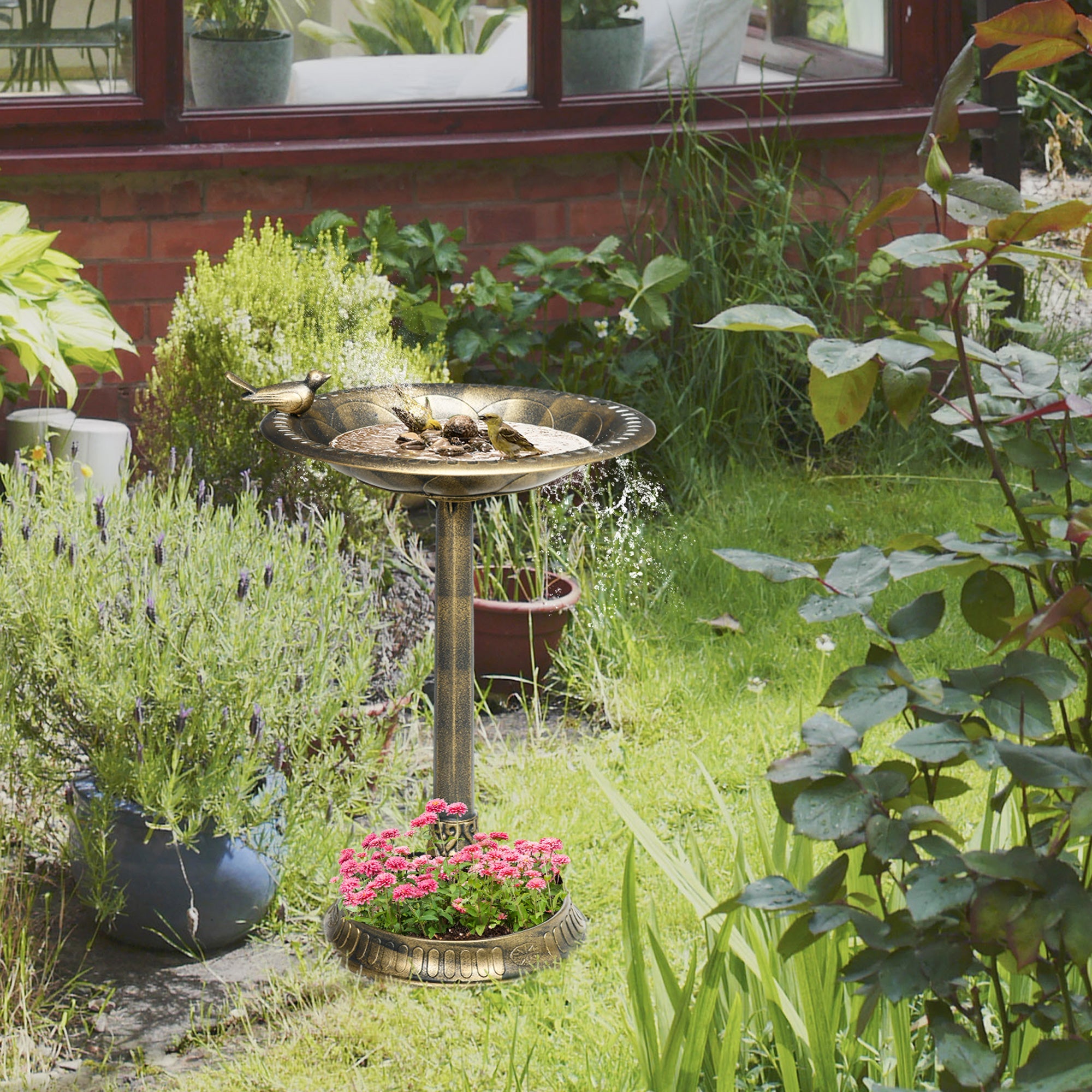 72cm Tall Antique Bird Bath for Garden, Vintage Style Birdbath with Bird Decoration and Flower Planter Base, Bird Bath Bowl for Outdoor, Bronze Tone